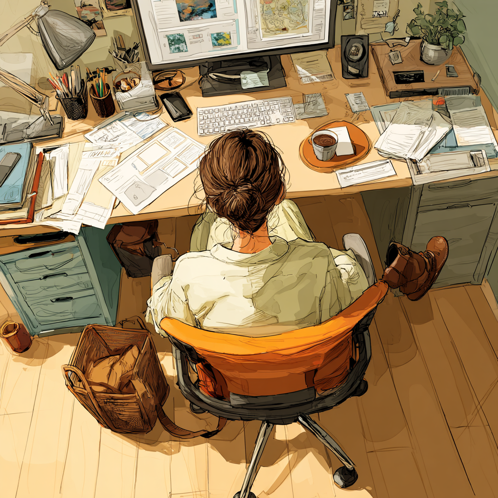 A workstation scene emphasizes improper posture and repetitive strain from daily desk routines.