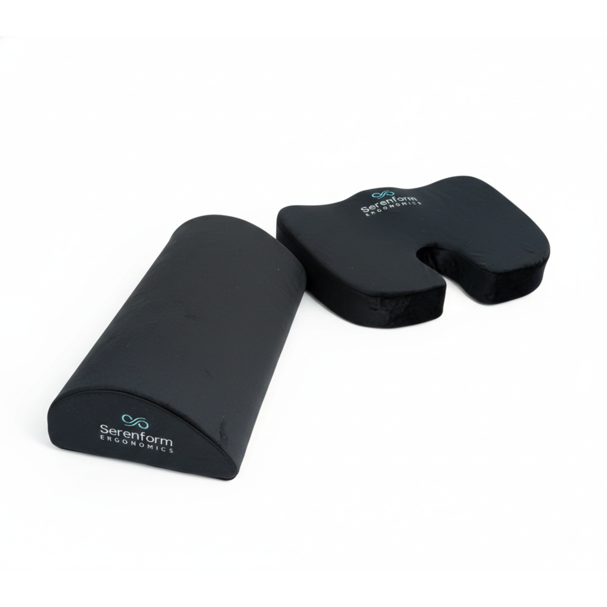 Ergonomic lumbar support pillow paired with a contoured seat cushion designed to improve posture and reduce pressure while sitting