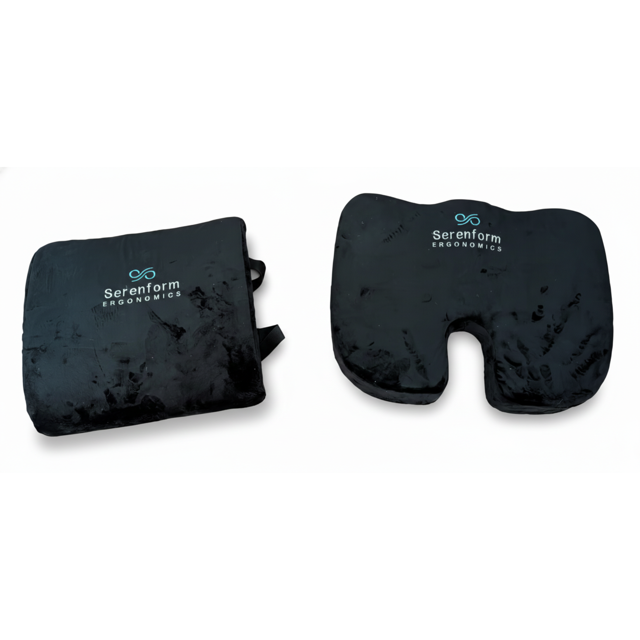 Supportive lumbar pillow and ergonomic seat cushion made to promote healthy sitting posture and relieve lower back and tailbone pressure
