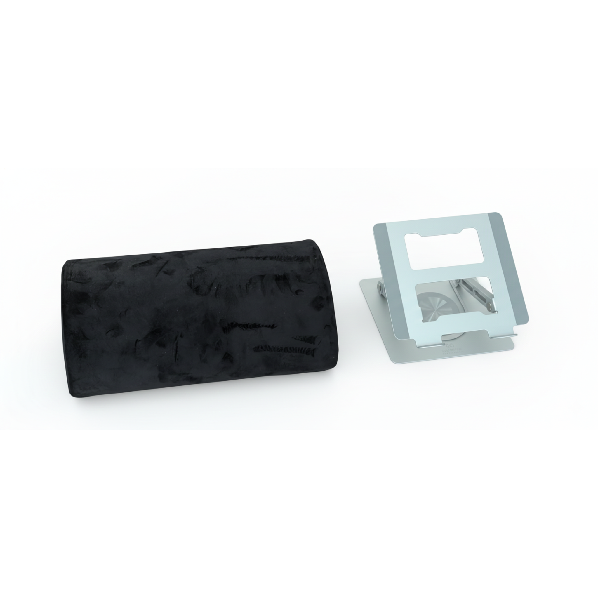 Ergonomic lumbar pillow and laptop stand designed to support proper posture, elevate screens, and improve workstation alignment